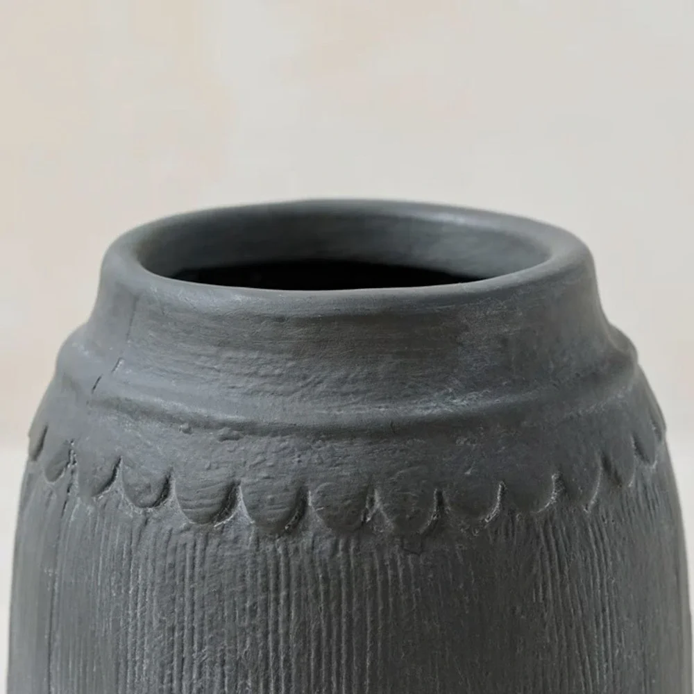 Magnolia Scalloped Black Vase -‎ Small - Distressed Finish, Ceramic